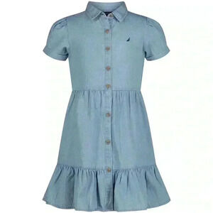 Nautica Girls’ Shirt Dress Size 5 Denim Western Button Down Cowgirl